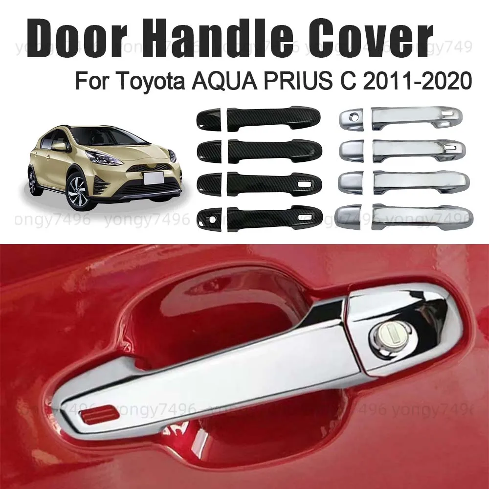 

Car Upgrade Chrome Silver Carbon Fiber Door Handle Cover For Toyota AQUA PRIUS C 2011 - 2020 Cars Accessories Decoration Styling