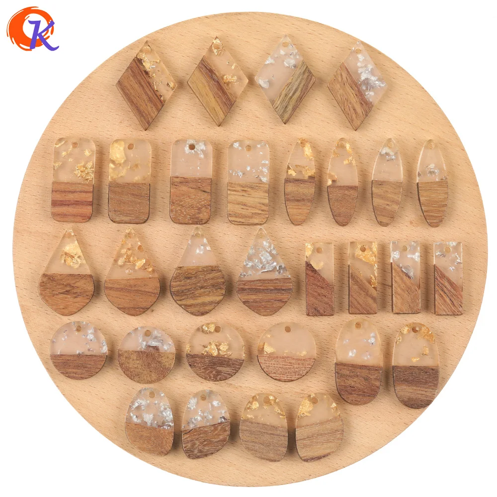 

Cordial Design 50Pcs Jewelry Accessories/DIY Pendant/Hand Made/Natural Wood & Resin/Geometry Shape/Charms/Earring Findings