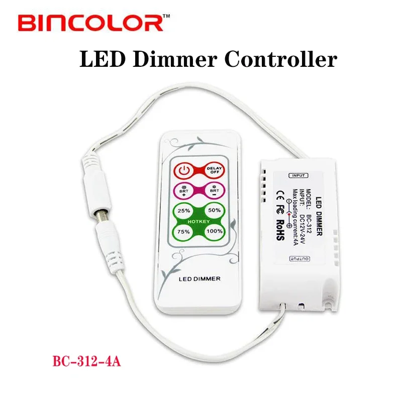 

Single color LED Dimmer BC-312-4A PWM Output signal Lamp tape Controller switch & 8 keys RF remote Controller