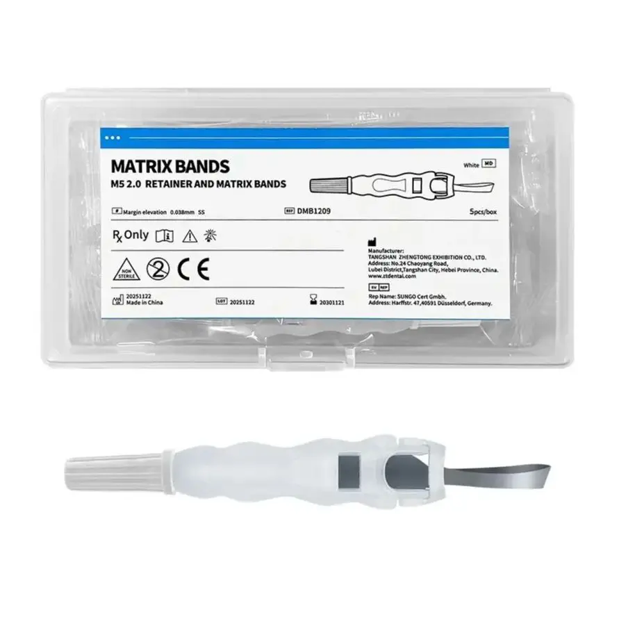 5pcs Dental Pre-Formed Retainer Matrix Band M5 Roll Type for Class II Restoration/Deep Caries, Gingival Margin Elevation