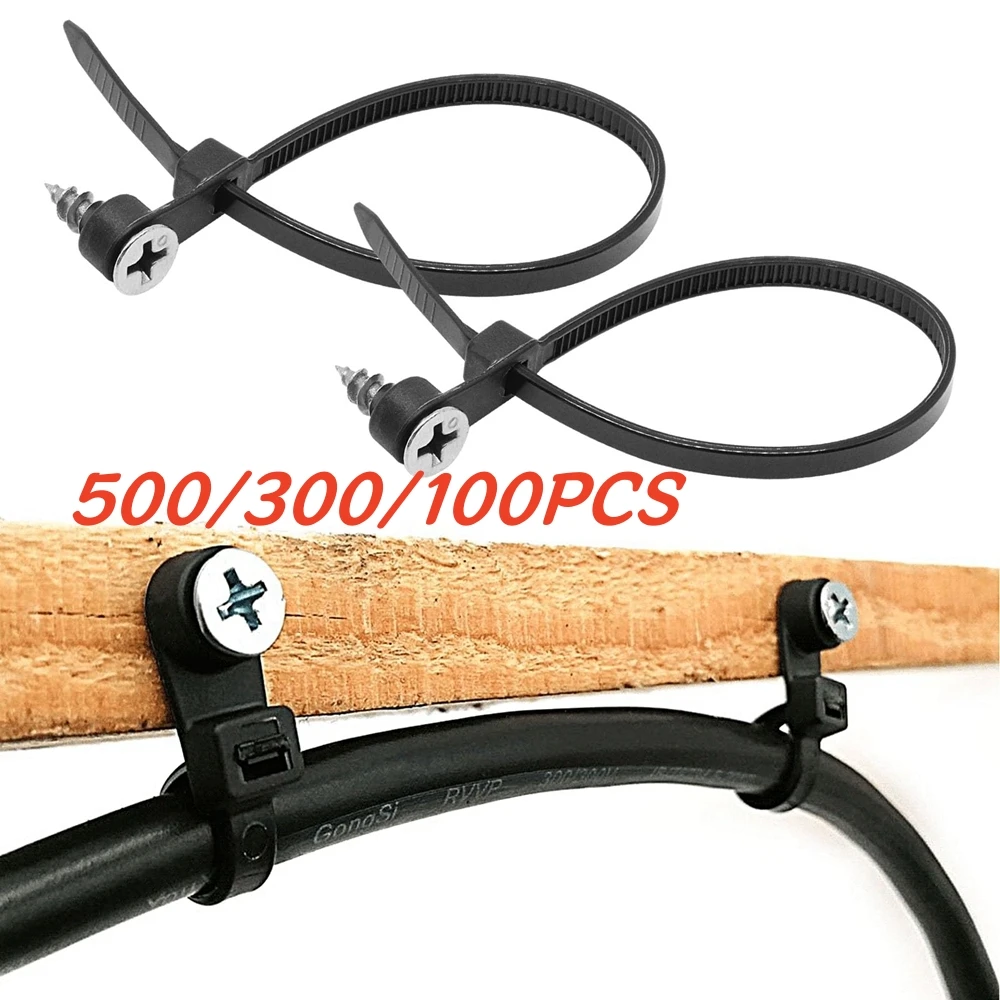500/300/100 PCS Creative Nylon Cable Ties with Screw Hole Mount Self Locking Wrap Bundle Ties Strap Office Cables Wire Organizer