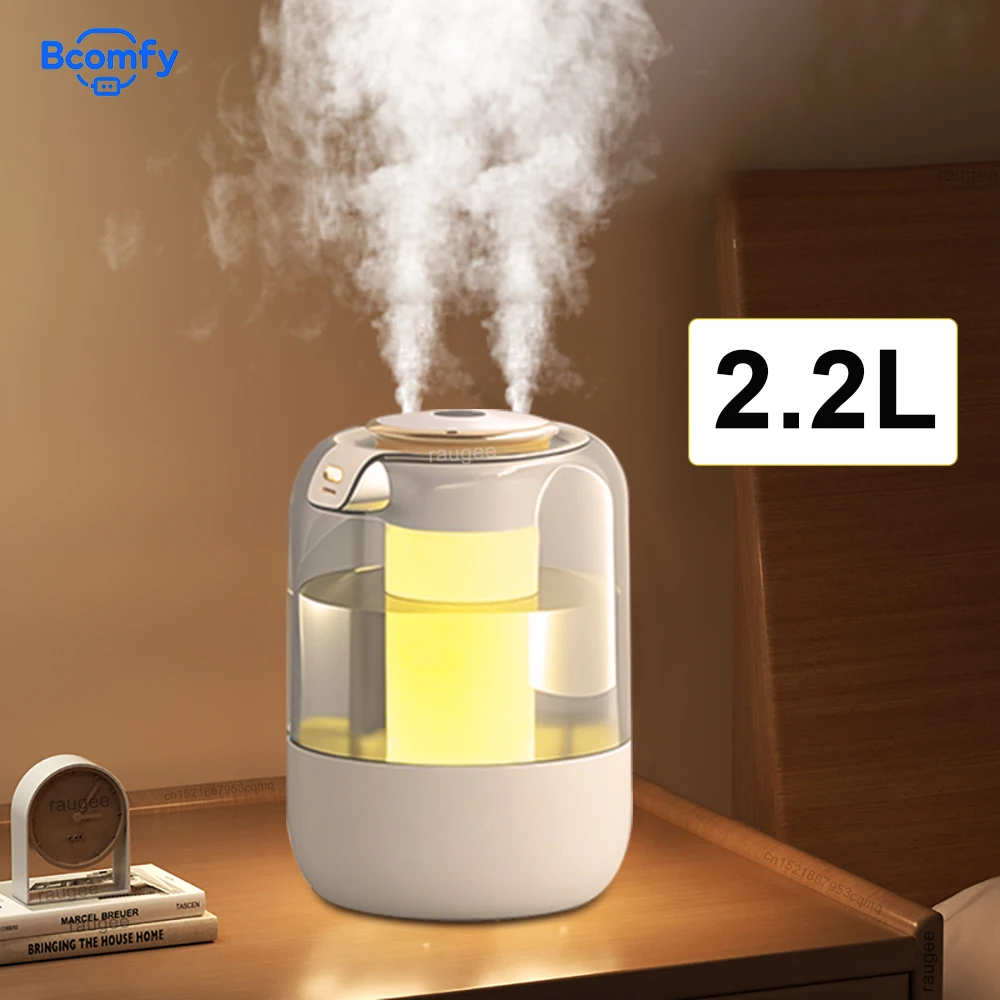 Air Humidifier Double Spray Port Cool Mist Maker 2.2L Large Capacity Humidifier Home Bedroom Mute USB Humidifier with NightLight