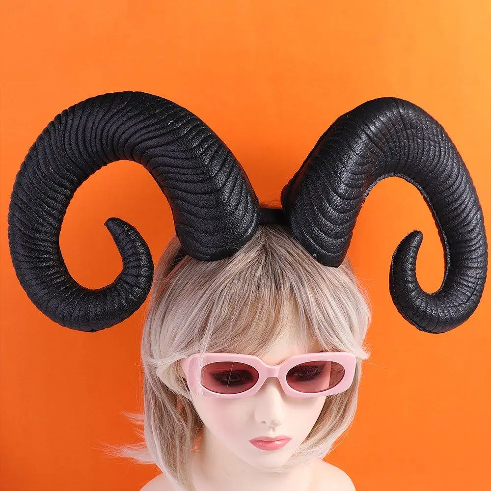 

Pu Halloween Demon Horns Headband Headpiece Cosplay Headband Devil Ox Horn Hairband Stage Performance Props Headwear Lady