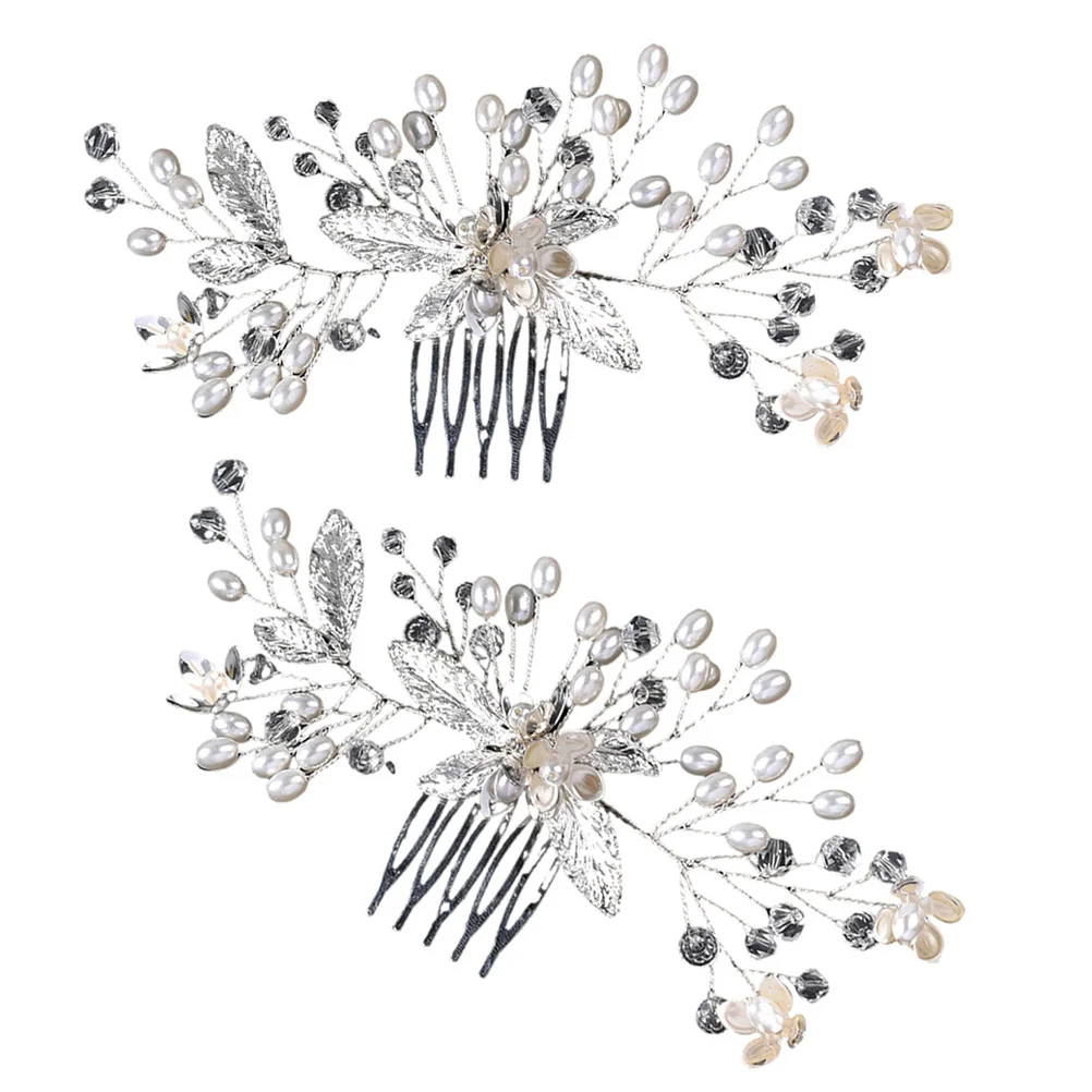 

2Pcs Bridal Hair Comb Rhinestone Pearls Wedding Accessory Fine Craftsmanship Comfortable Fit Bridal Party Clips