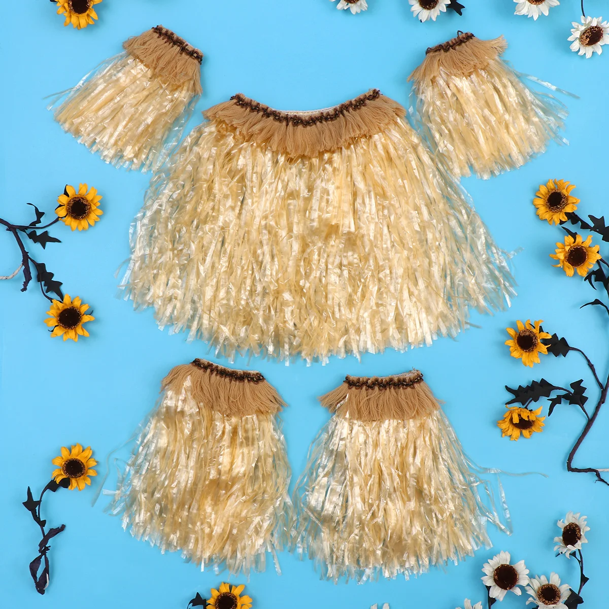 

5Pcs Grass Skirt Set Hawaii Tropical Dancer Costume with Elastic Waistband Arm Leg Bands for Luaus Beach Parties Hawaiian Theme