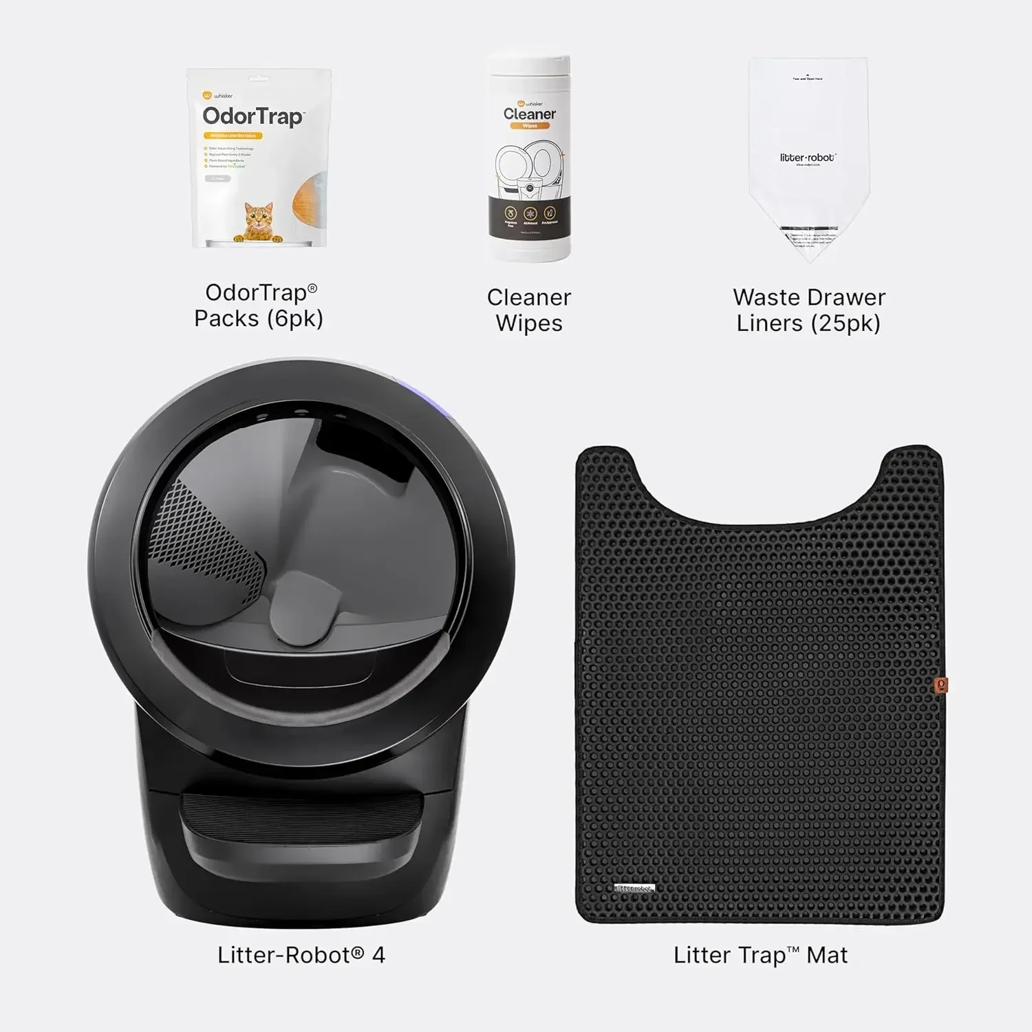 Litter-Robot 4 Core Bundle Black - Automatic Self-Cleaning Cat Litter Box Includes Litter-Robot 4, 6 OdorTrap Refills 25 Liners