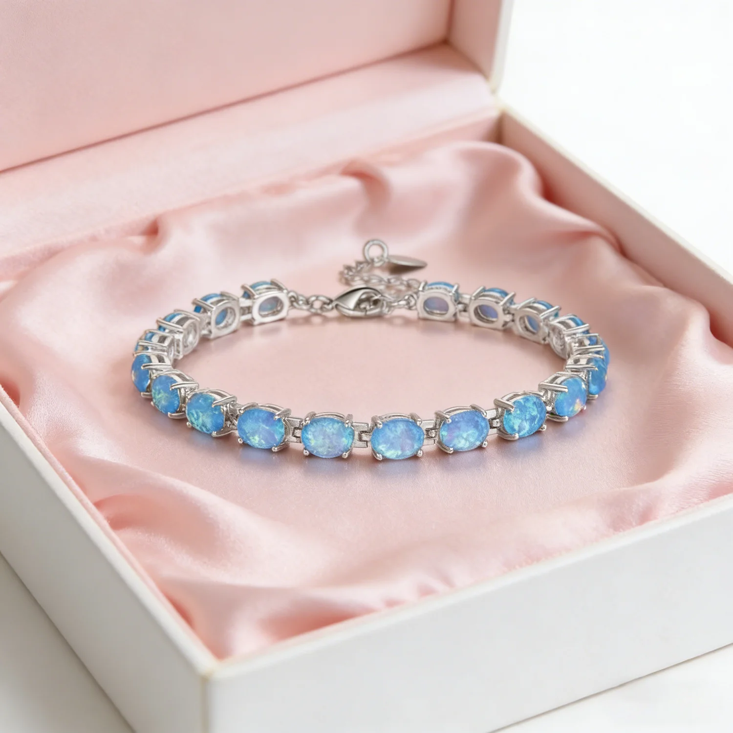 Trendy Precious Oval Design white Multicolor Blue Fire Opal Charm Bracelets Tenis for Women Elegant Jewelry Best Gift for Lovers