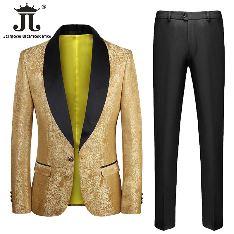 

5XL ( Blazer + Pants ) Boutique Gold Luxury Suit Men's Social Ball Premium Tuxedo Stage Host Suit Slim Fit Groom Wedding Dress