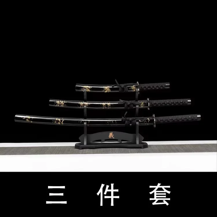 

High Quality Sets of 3 Wooden Japanese Samurai Katana Sword Rosewood/Bamboo Blade Practice Weapon Cosplay Props Unsharp