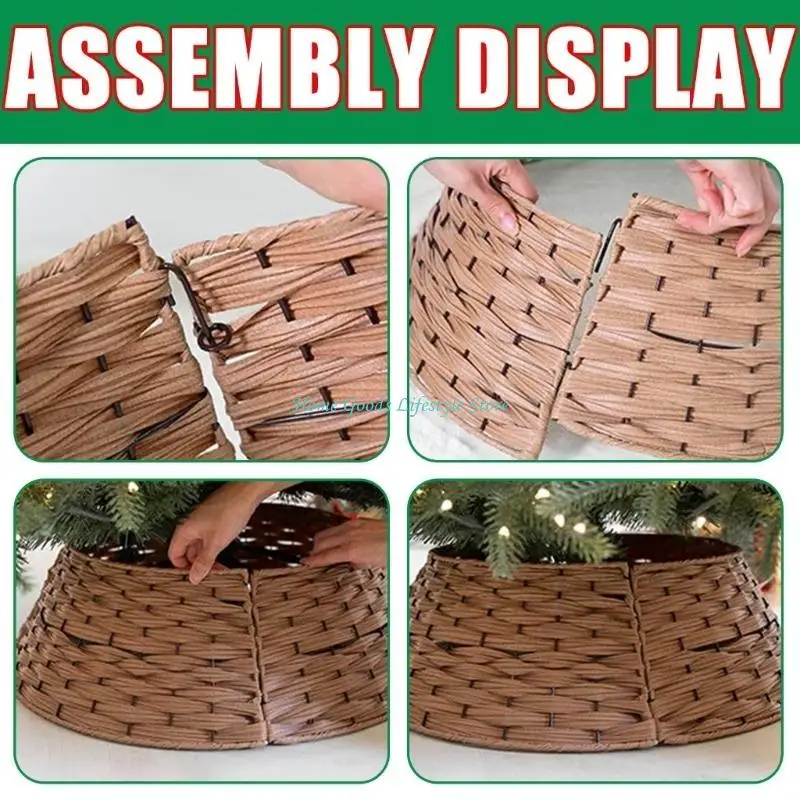 

E74E Practical Christmas Tree Basket Skirt Festival Christmas Tree Stand Skirt Durable Artificial Fiber Rattan Tree Cover