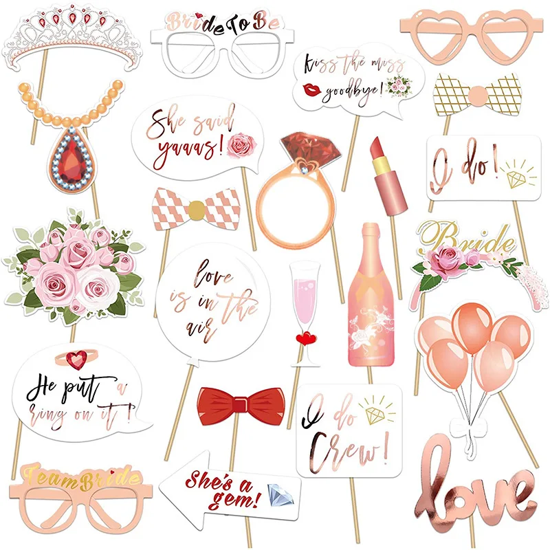

Hot Selling Hunli 23pcs Bride To Be Bride Bride Wedding Team Single Party Rose Gold 23 Paper Photo Handheld Prop Photography