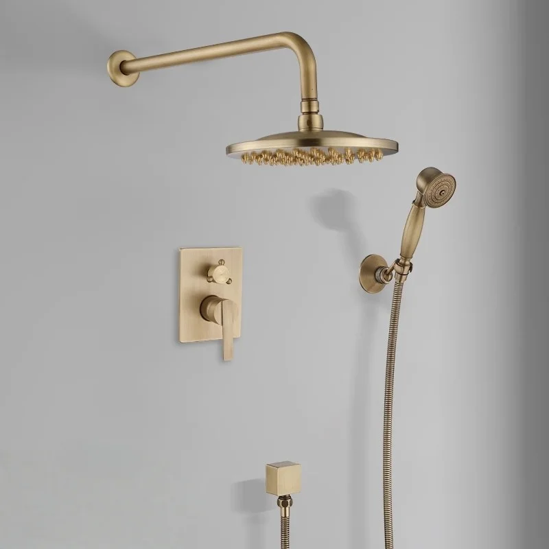 Antique Bronze Brass Bathroom Shower Faucet Valve Faucet Set With Round Shower Head Bathroom Wall Shower Kit