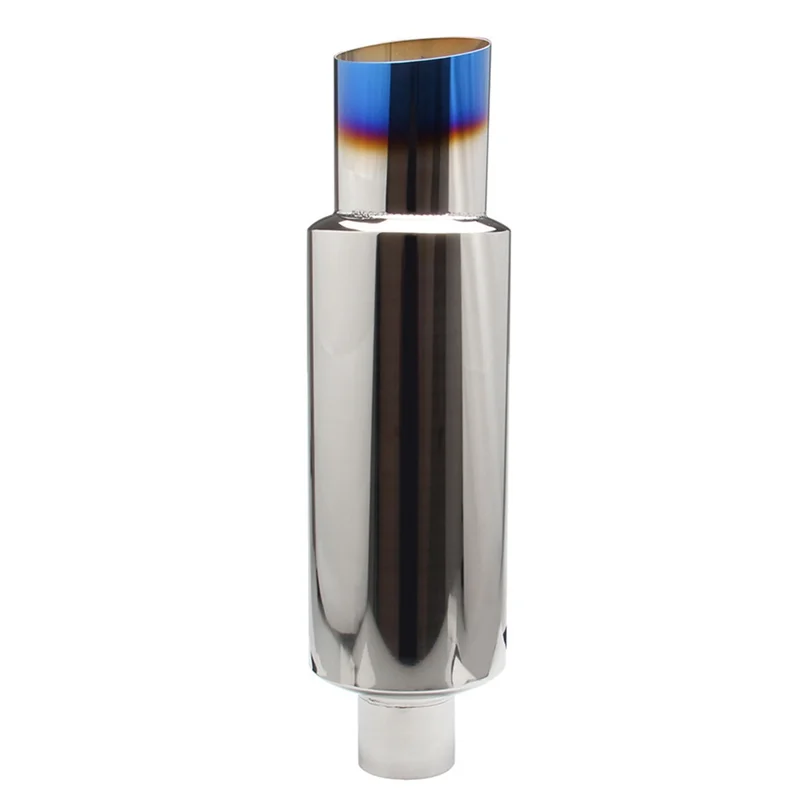

A85E-Universal Car Universal Exhaust Pipe Muffler 2 Inch In & 3 Inch Out Stainless Steel Muffler Blue Tailed Throat