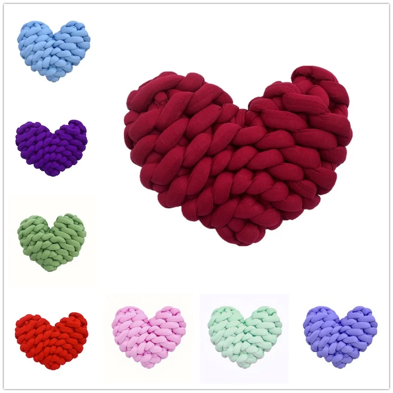 10.7inch Heart Pillow Knots Cushion Love Shape Solid Color Stuffed Plush Toy Doll Present Decorative Throw Sofa Chair Decorate