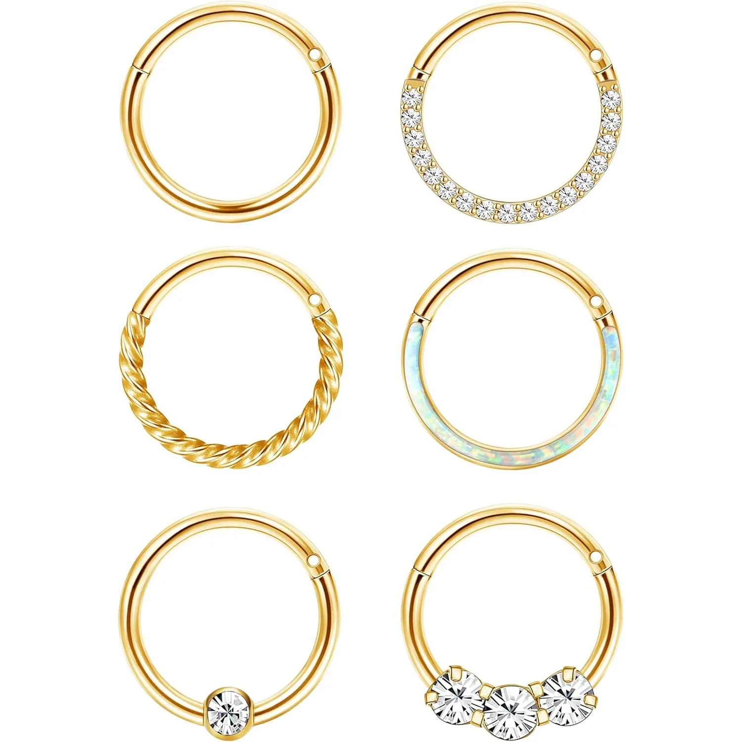 6 قطعة الجراحية الصلب الحاجز الأنف خواتم للنساء الرجال أوبال تشيكوسلوفاكيا الأنف الدائري متمحور الغضروف القرط محارة الشفاه اللولب ثقب المجوهرات