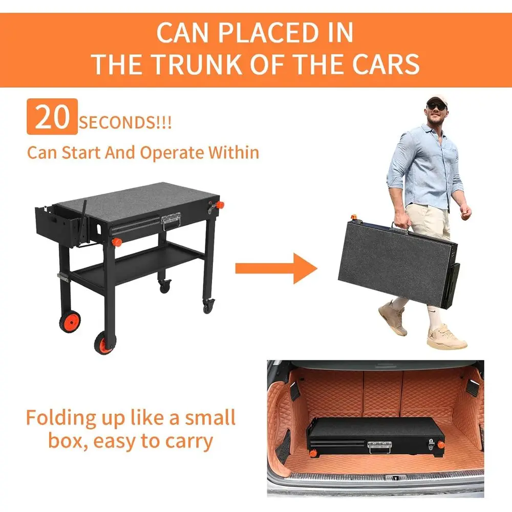 Soporte de plancha portátil para exteriores, carrito plegable para 22 o 17 parrillas, mesa de horno de pizza con ruedas para acampar, se adapta a Ninja y Weber Gr