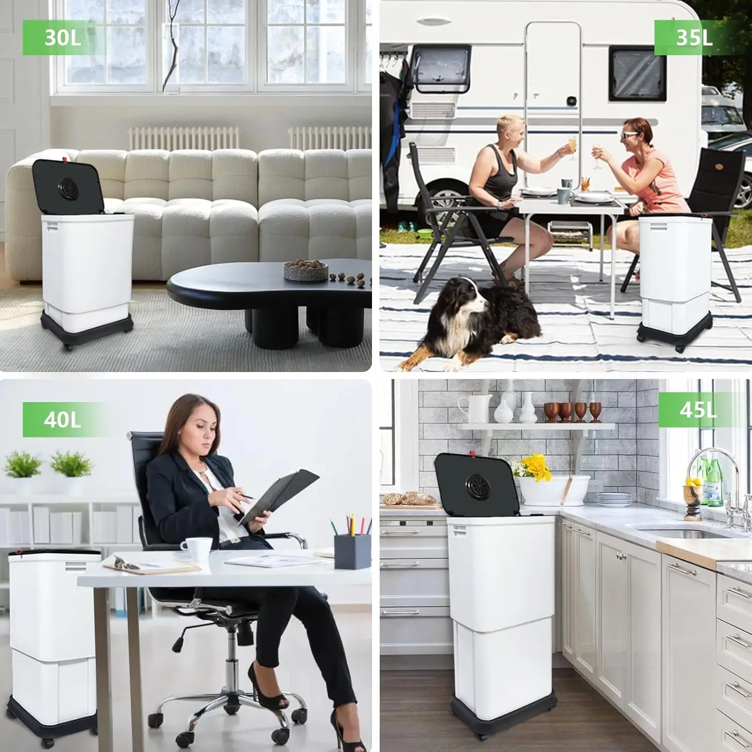 Pattumiera da cucina da 3 pezzi con coperchio, capacità di 13 galloni per uso domestico, ufficio, camera da letto, soggiorno, esterno