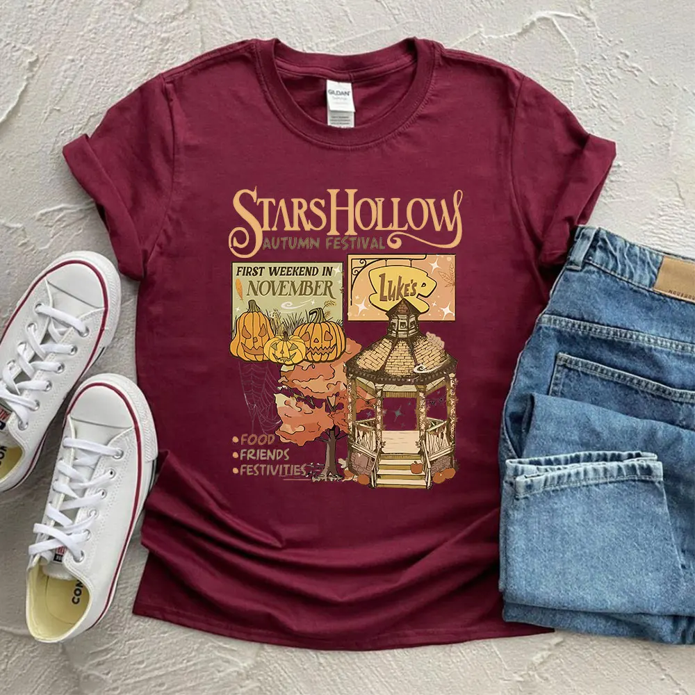 Vintage Stars Hollow T-Shirt Gilmore TV-Shirt Luke's Diner Kaffee-Tee Halloween Kürbis Damen Herbst Festival Herbst-Shirts Tops – Detail 7