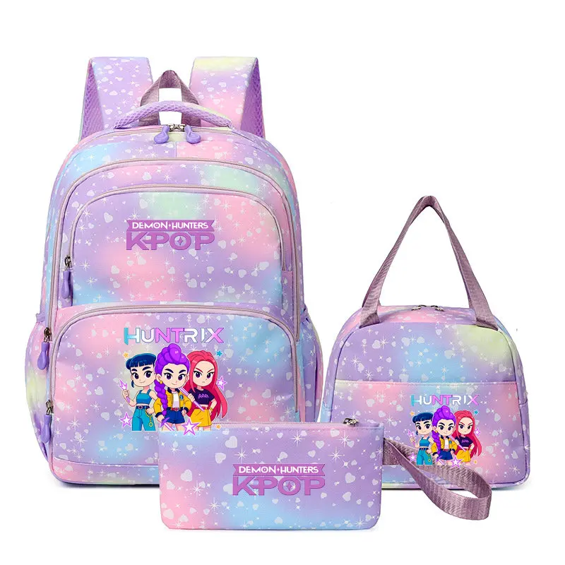 3Pcs/Sets Mochila KPop Demon Hunters Backpack Colorful Schoolbag Pencil Case Lunch Bag for Students School Bags Pen Bags