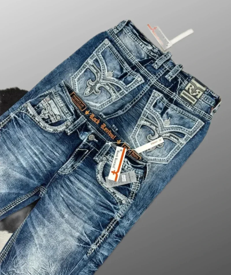 Neue Stil Blau Gestickte Kreuz Muster Jeans Straße Harajuku Casual Hip Hop Männer und Frauen Y2k Amerikanischen Retro Jeans