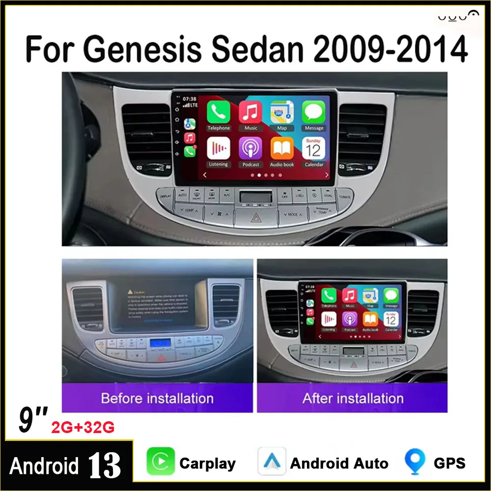 

9inch Car Radio Stereo Player GPS Navigation Compatible for Genesis Sedan 2009-2014 Android 13