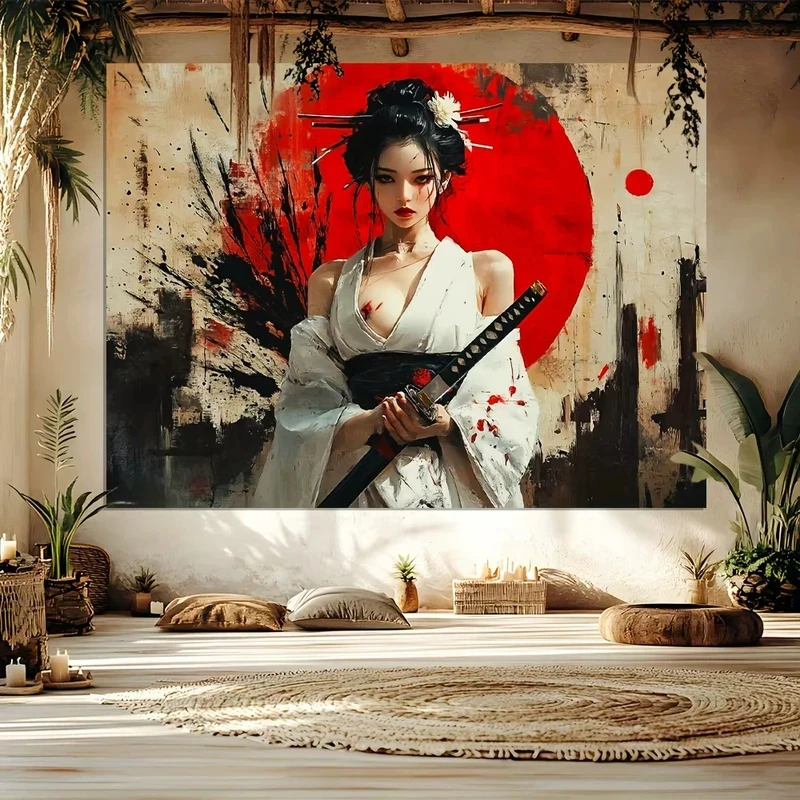 VIKAMA Art Deco Mystery Tapestry, Blood Knife Coat Woman Print On Polyester, Reusable Wall Hanging For Home Decor