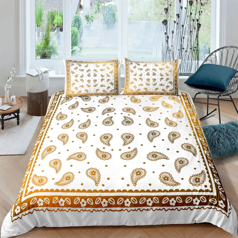 

Home Textiles Luxury Golden Paisley Bandana Duvet Cover Set Pillowcase Kids Bedding Set AU/EU/UK/US Queen and King Size Bedding