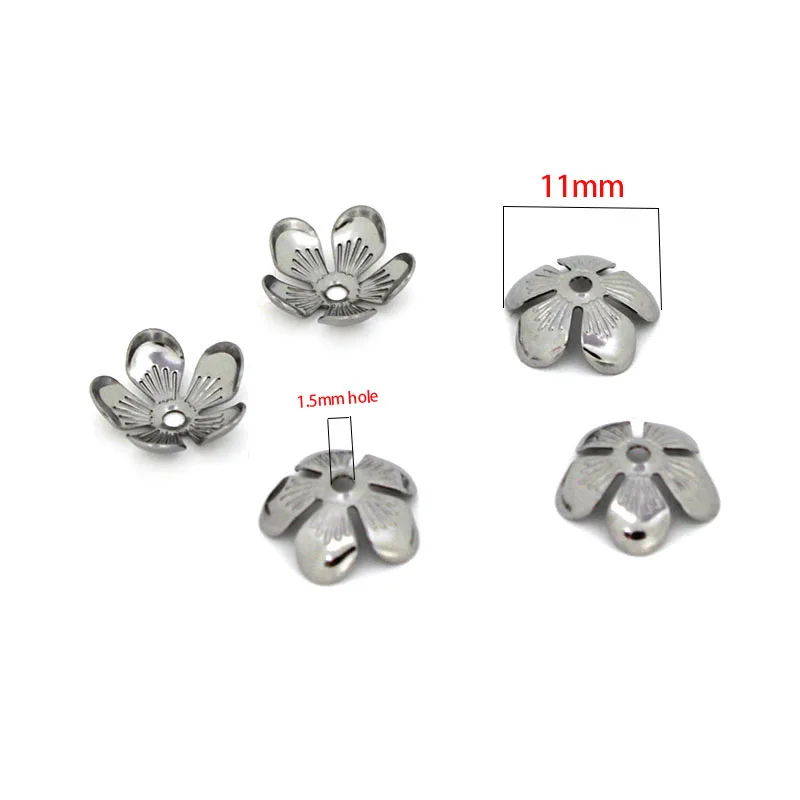 50pcs 11mm Stainless Steel Flower Bead Caps Gold Color Metal Loose Spacer Bead Caps for Jewelry Making DIY Component Accessories