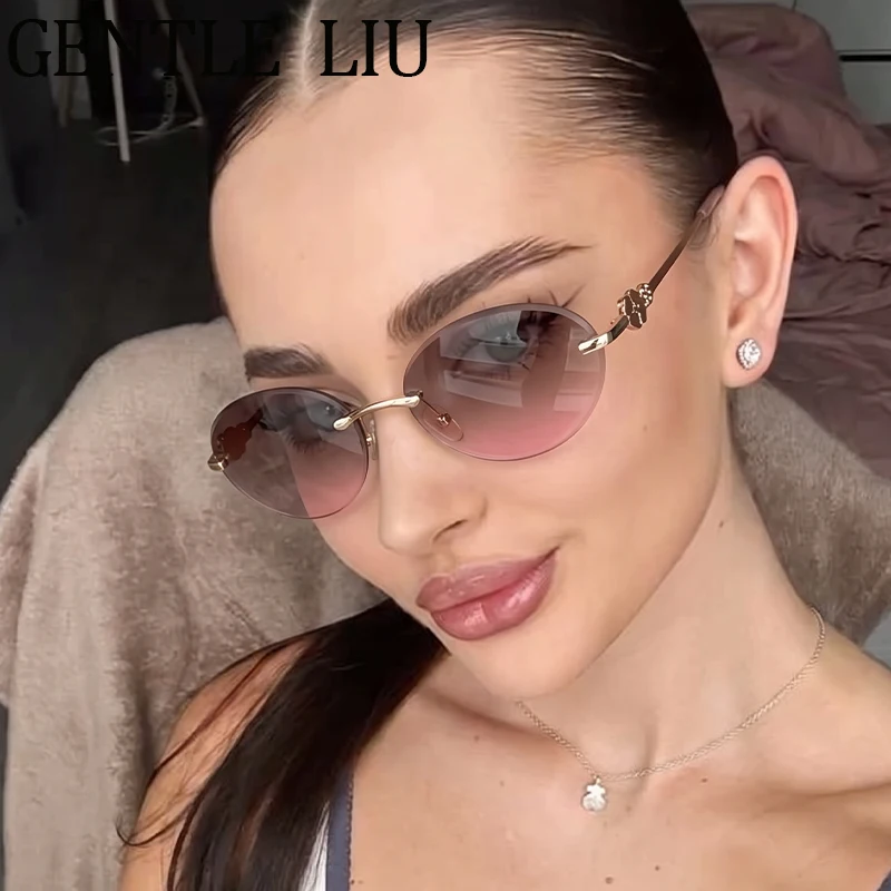 90S Small Oval Rimless Punk Sunglasses Women 2026 Luxury Brand Vintage Metal Outdoor Sun Glasses for Ladies Eyewear Shades UV400
