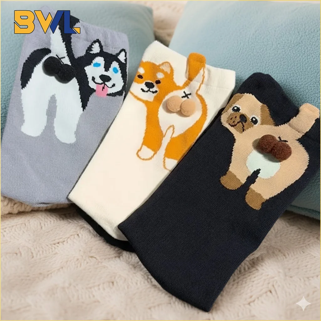 1 Pairs New Cartoon Egg Dog Crew Socks Unisex Funny Puppy Print Comfortable Casual Socks All Season Perfect Gift For Couples