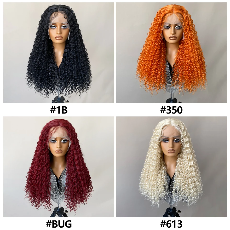 26'' Deep Wave Lace Front Wig Synthetic Afro Curly Wigs 13X4X1 for Black Women Ombre Blonde Cosplay Wigs With Baby Hair