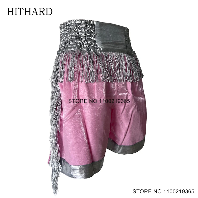 Muay Thai Shorts Tassels Pink Boxing Shorts Men Women Kids Martial Arts MMA Training Cage Fighting Clothes Gym Kickboxing Pants