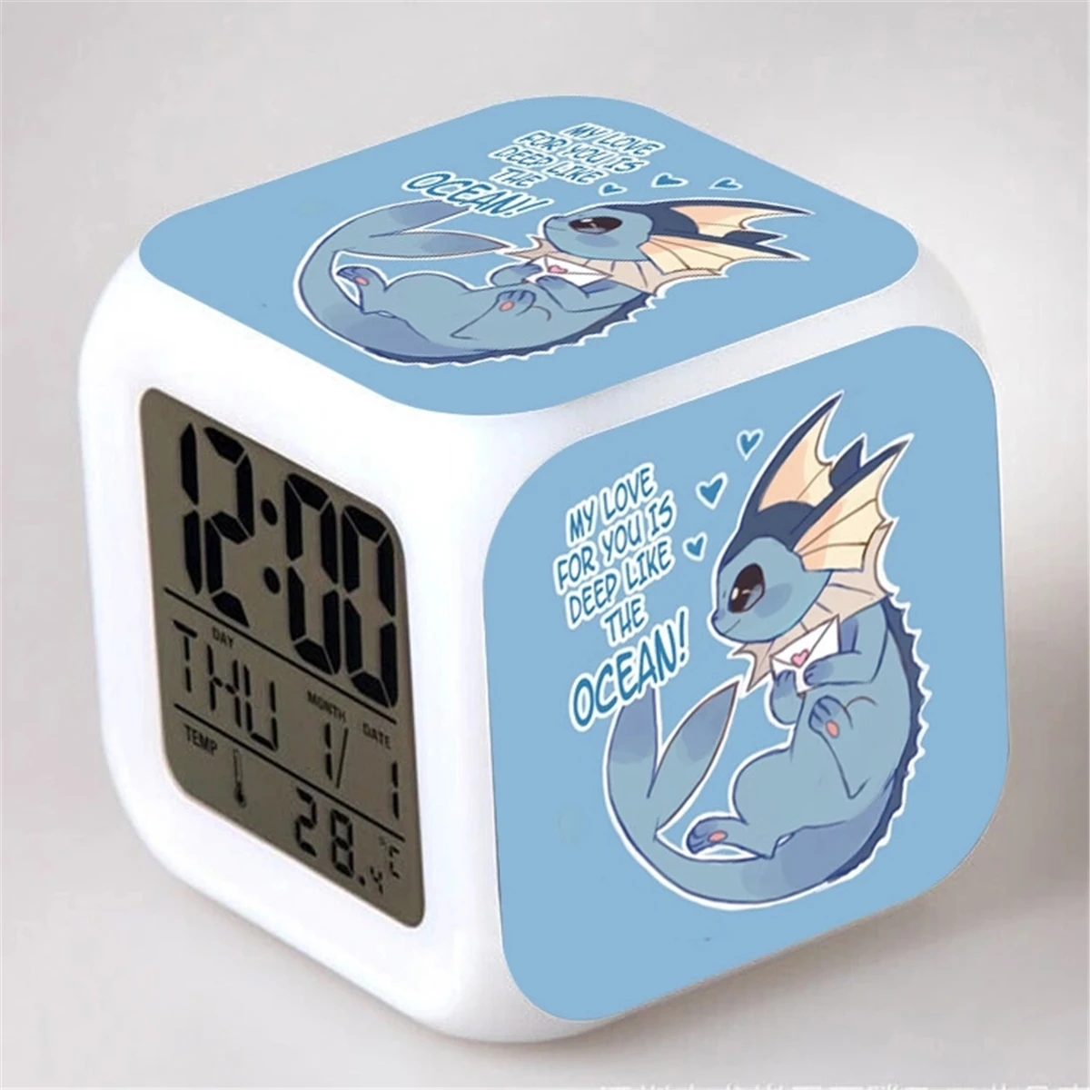 Cartoon Pokemon Eevee Alarm Clocks Vaporeon Jolteon Flareon Snorlax Wartortle Pikachu Dragonite Mewtwo Led Clock Figure Toy Doll