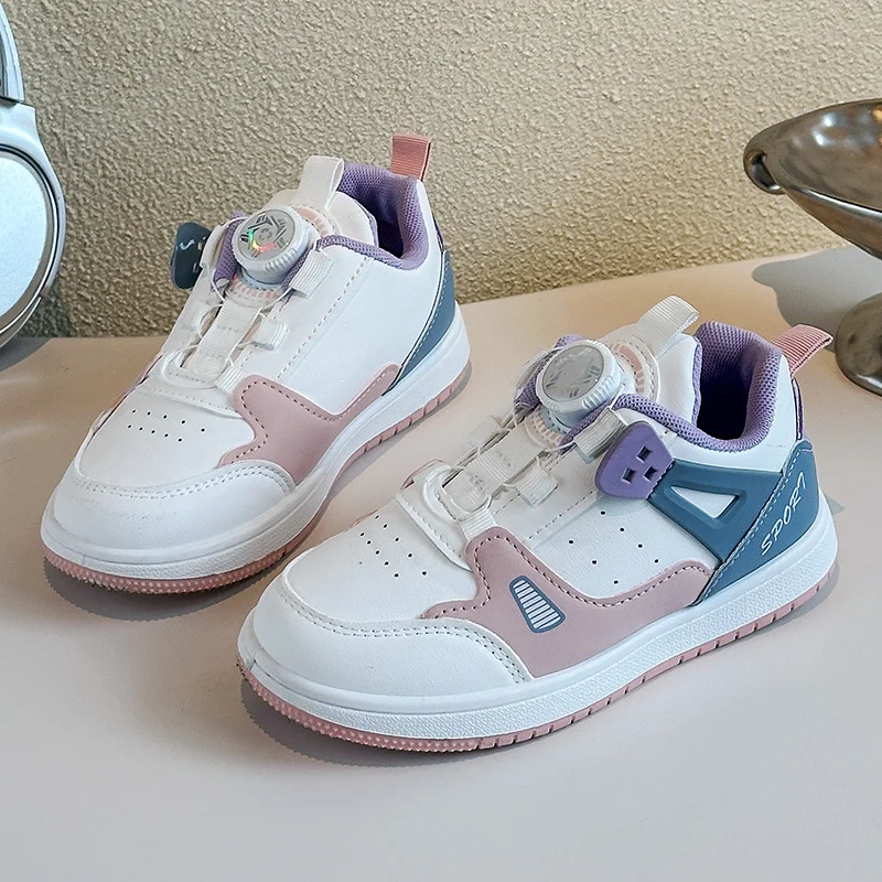 2025 New Children Sports Shoes Thick Soft Sole Kids Casual Shoes with Rotating Buttons Boys Girls Sneakers Non-slip Toes Capped