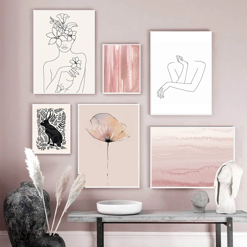 

Modern Abstract Women Line Drawing Nordic Posters Prints Canvas Painting Wall Art Flower Girl Wall Picture Bedroom Home Decor