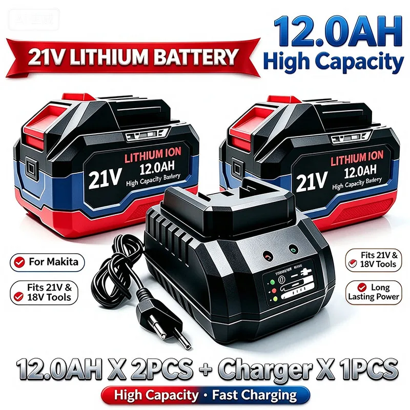 Original 21V Battery 6.0Ah/ 12.0Ah Rechargeable Lithium Ion 21V Battery For Makita 18V Power Tool DDF487 BL1860 BL1850 Battery -