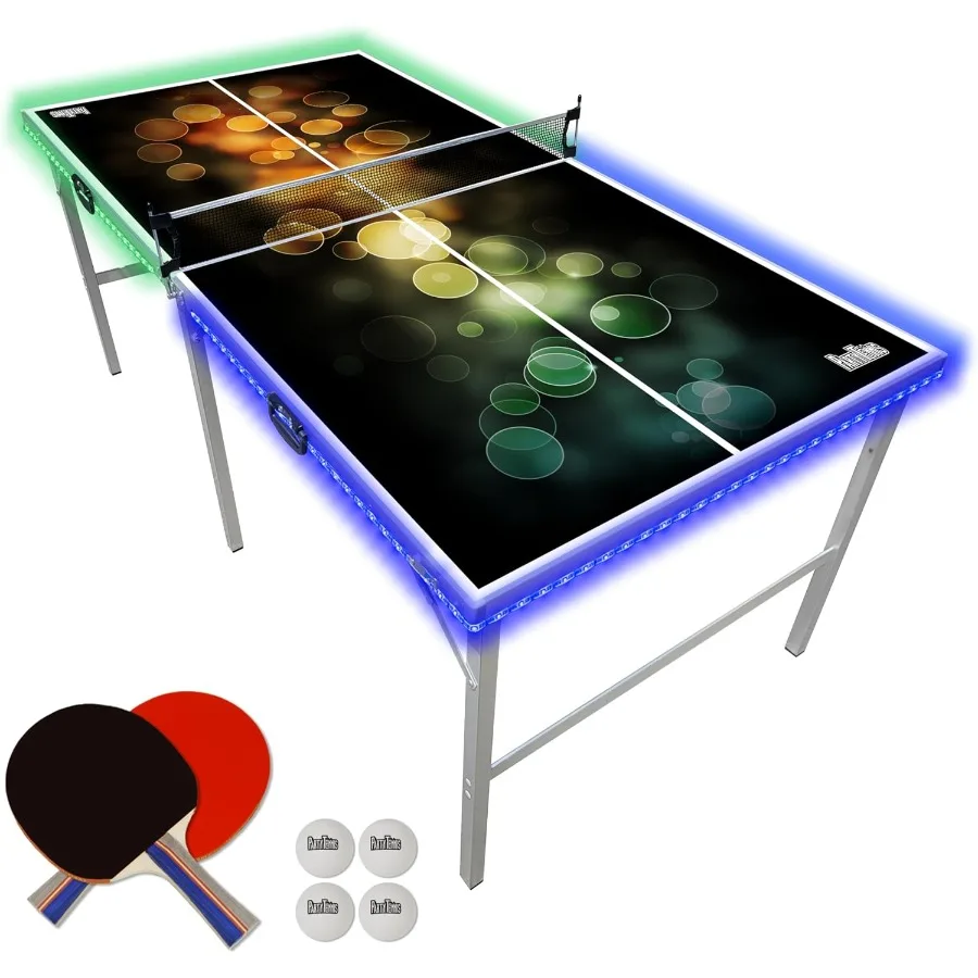 

Портативный складной стол для настольного тенниса среднего размера 6 футов x 3 фута в помещении и на открытом воздухе с дополнительной светодиодной подсветкой Игровая комната Не полный S