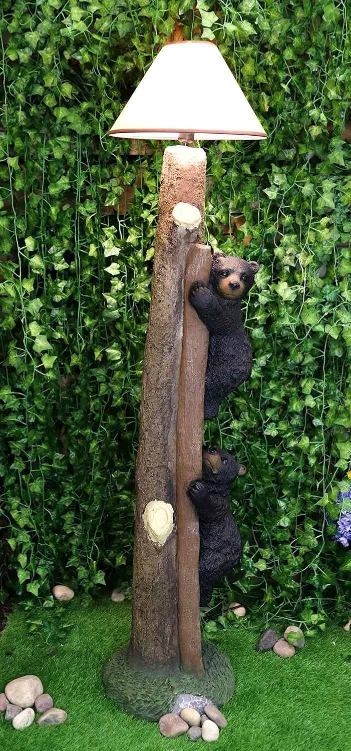 

Ebros Whimsical Adventure Rustic Black Bear Cubs Climbing Up A Giant Tree Ladder Standing Floor Lamp Statue With Shade 60""Tall