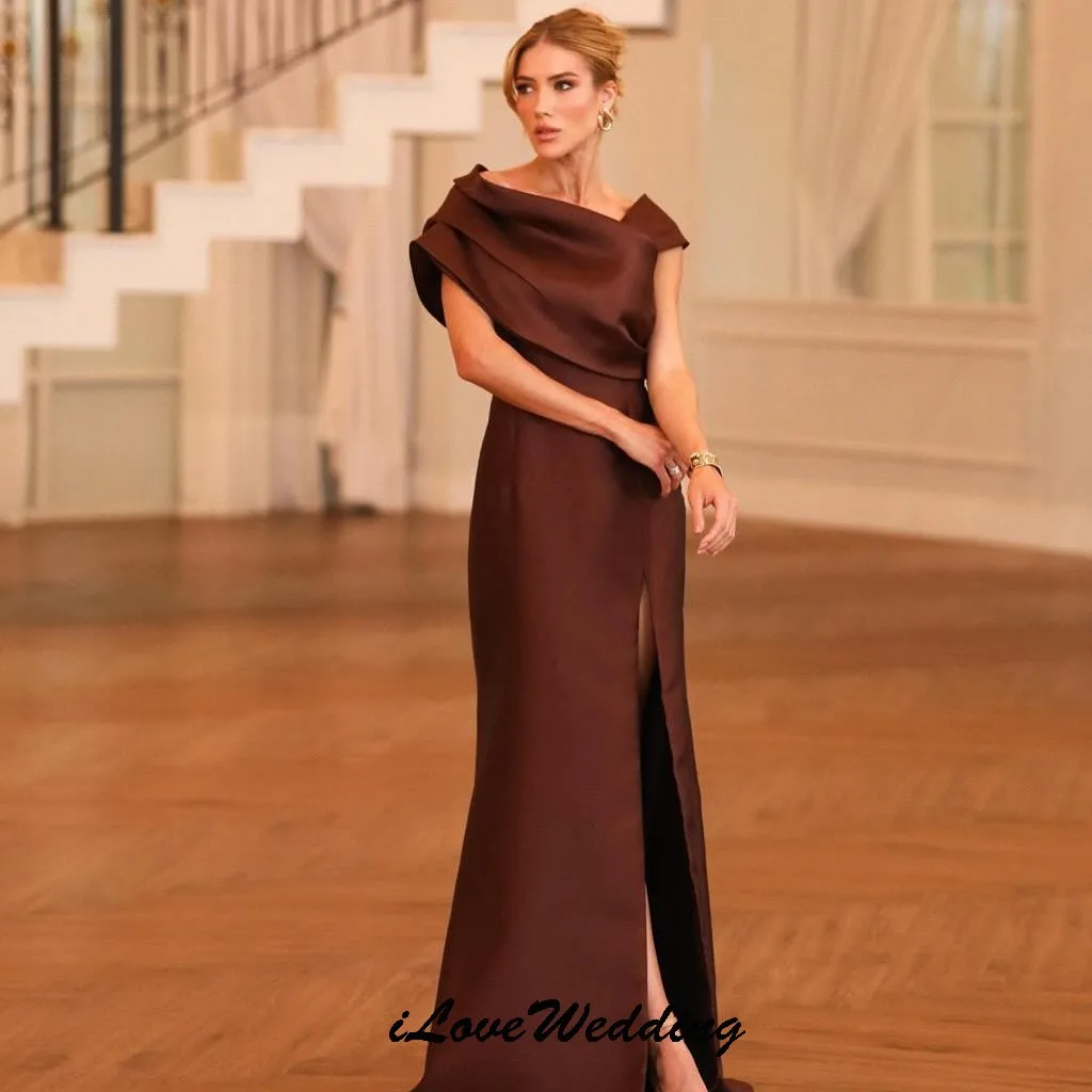 

Elegant Evening Dresses Brown Long Woman Party Dress Mermaid Formal Gowns Woman Dress Maxi Dress Satin Floor Length Customized