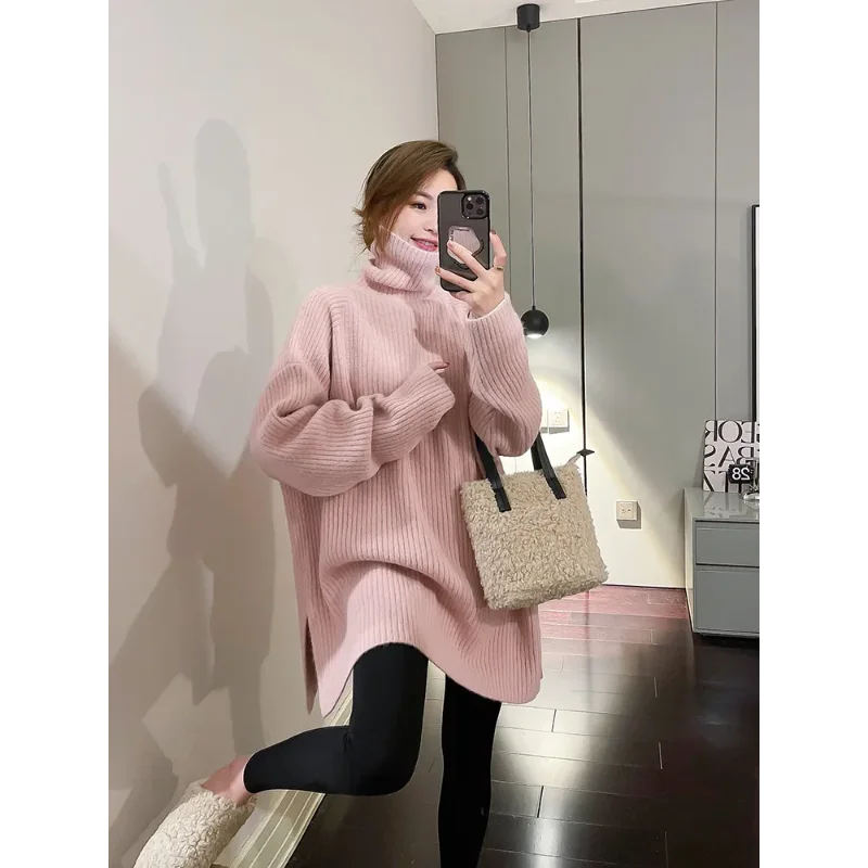 Dolcevita stile pigro maglione da donna nuovo design con spacco di media lunghezza