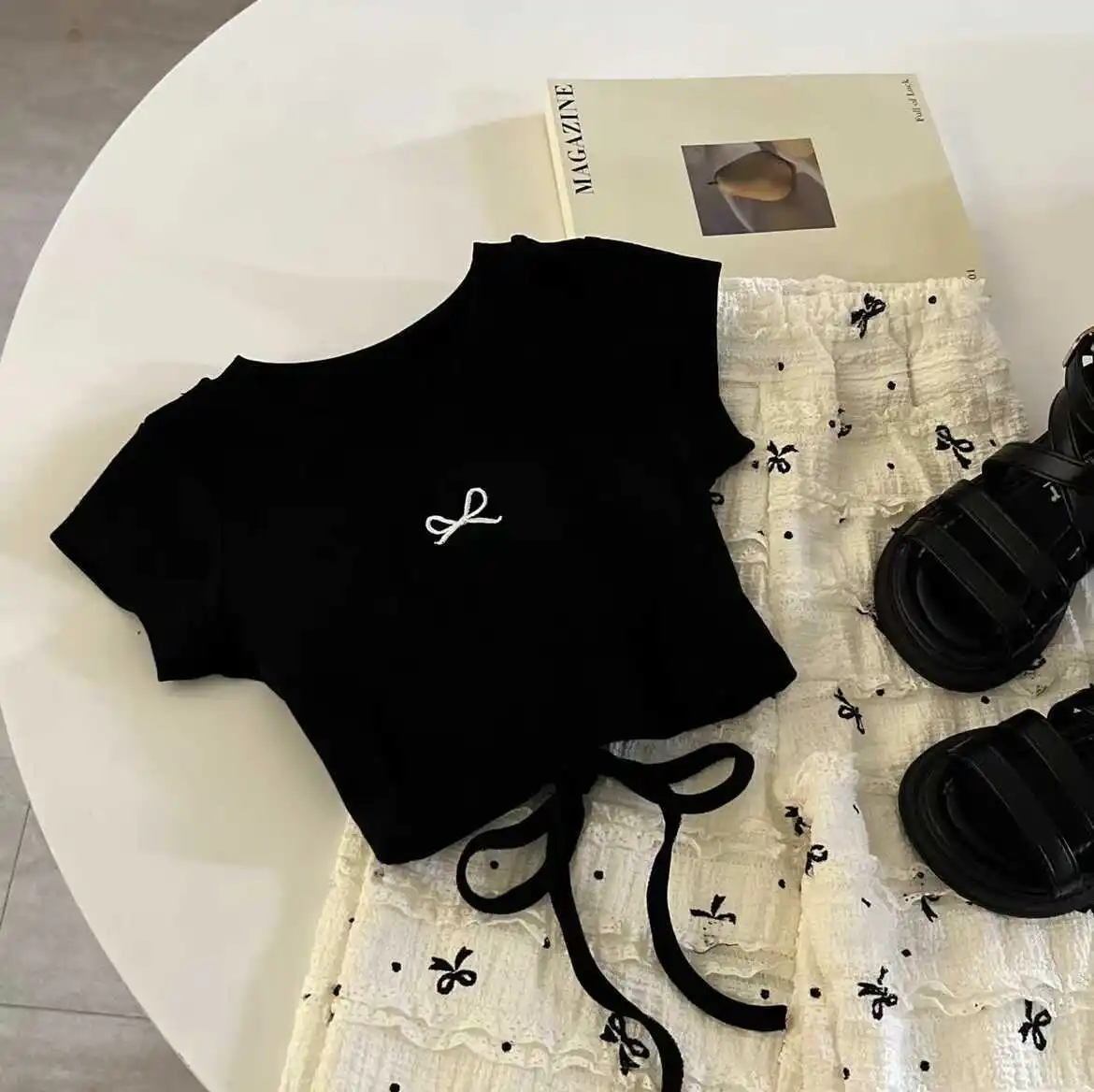 Girls' Children's Sets Short Sleeved Set Summer New Korean Girls' Butterfly Dew Back Top Wide Leg Pants Children's Summer Clothe