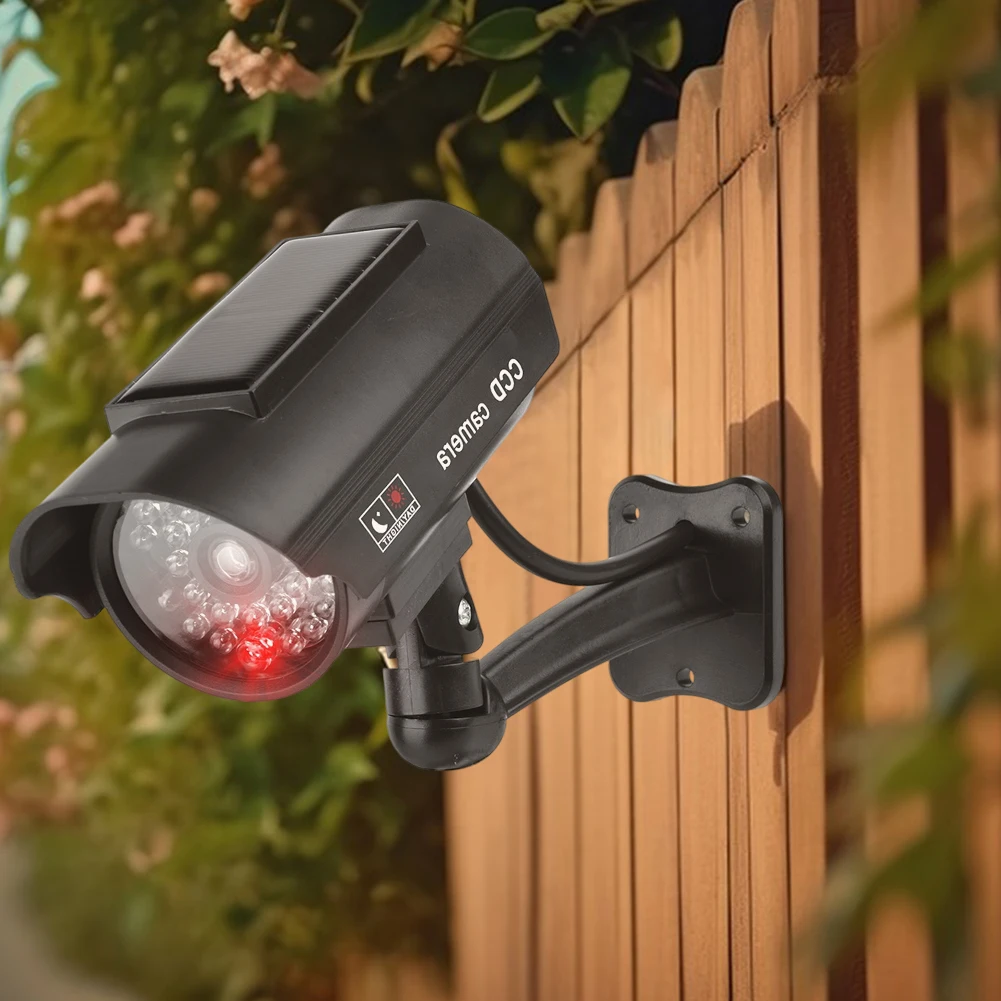 Realistic Dummy Surveillance Camera with Flashing Red LED Light for Indoor and Outdoor Security Deterrent Use