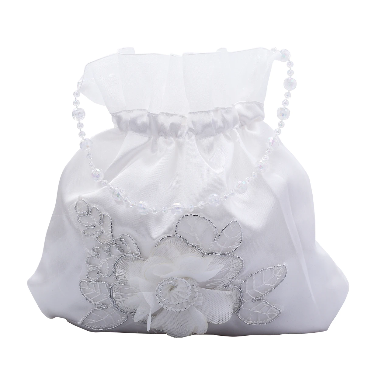 

Bridal Dolly Bag White Satin Rhinestone 21x22cm Wedding Purses Bridal Handbag Bridesmaid Flower Girl Gift Accessories