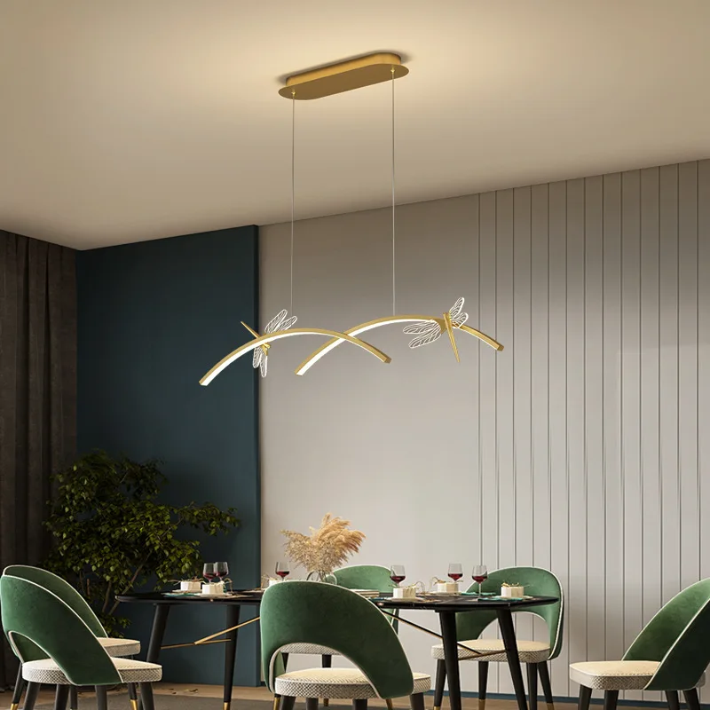 

Canteen chandelier modern simple restaurant one word chandelier Nordic creative dragonfly bar table lamp led strip lamp