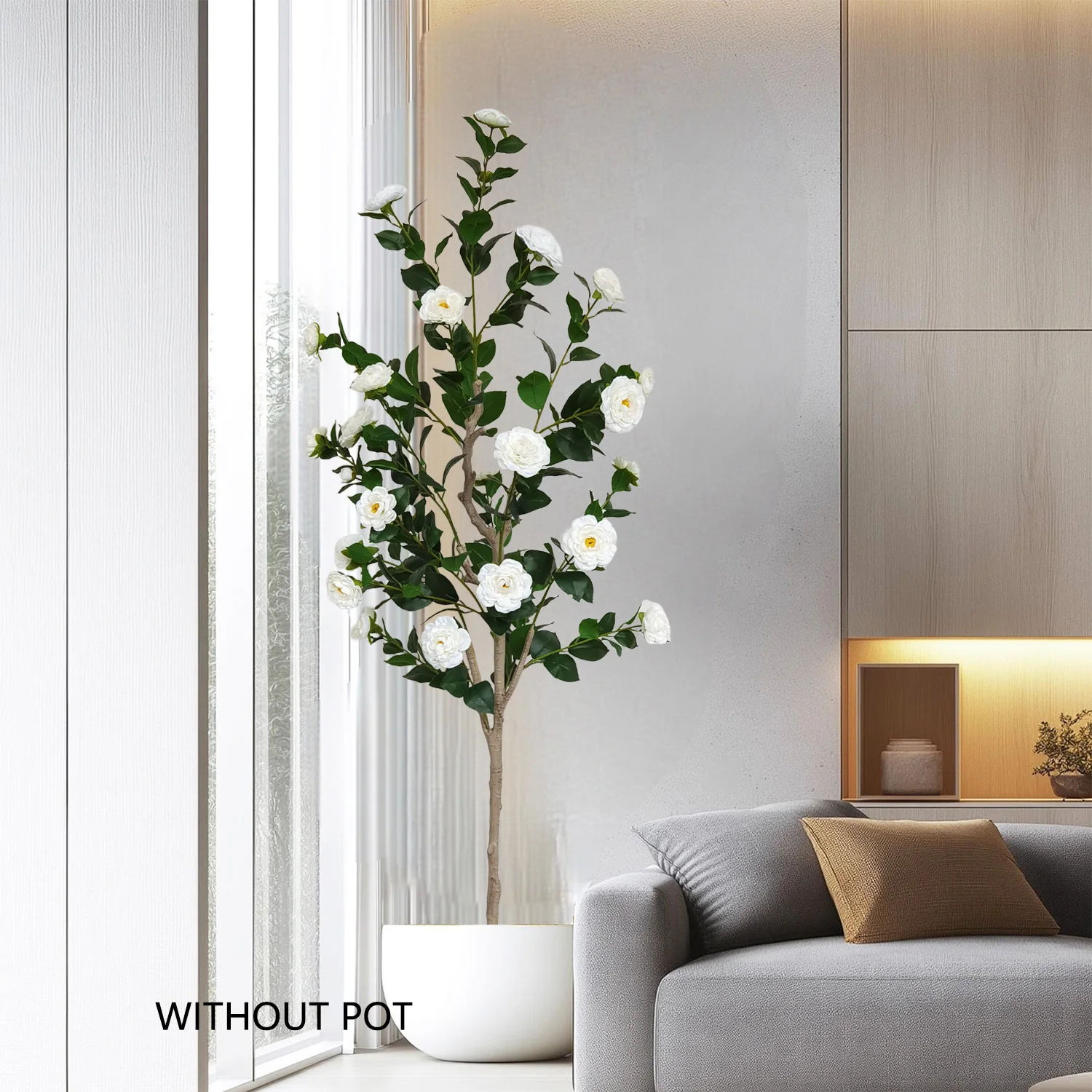 125-195 سنتيمتر شجرة الكاميليا الاصطناعية الجديدة مع وعاء بلاستيكي نبات صناعي داخلي للمنزل غرفة المعيشة مكتب حديقة حفل زفاف #1