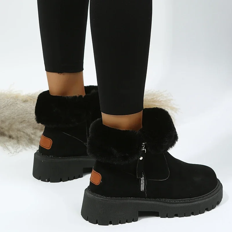 2024 Thick Plush Snow Boots Women Faux Suede Non-slip Winter Boots Woman Keep Warm Cotton Padded Shoes Platform Ankle Booties