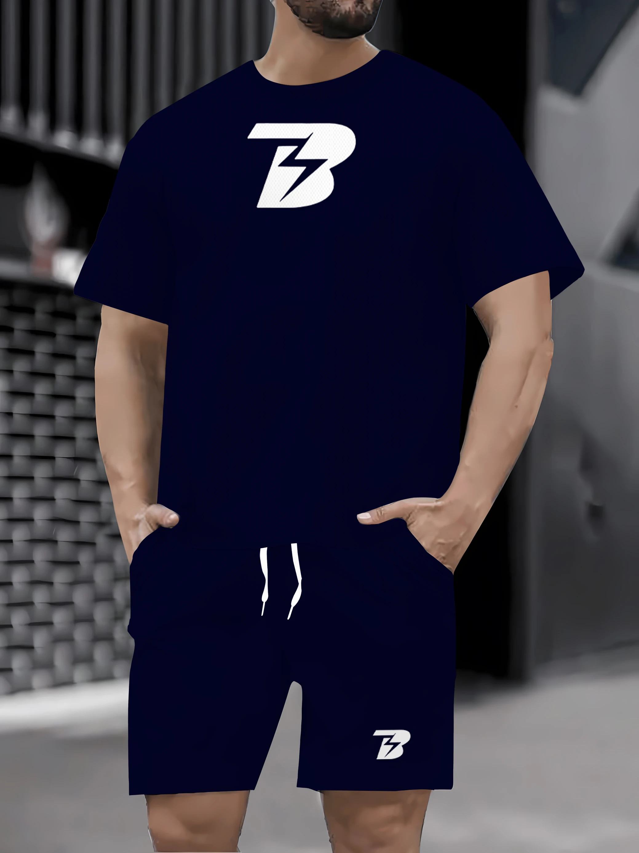 

Verão novo terno masculino moda impressão 2 peça conjunto de manga curta camiseta e shorts roupas esportivas praia terno