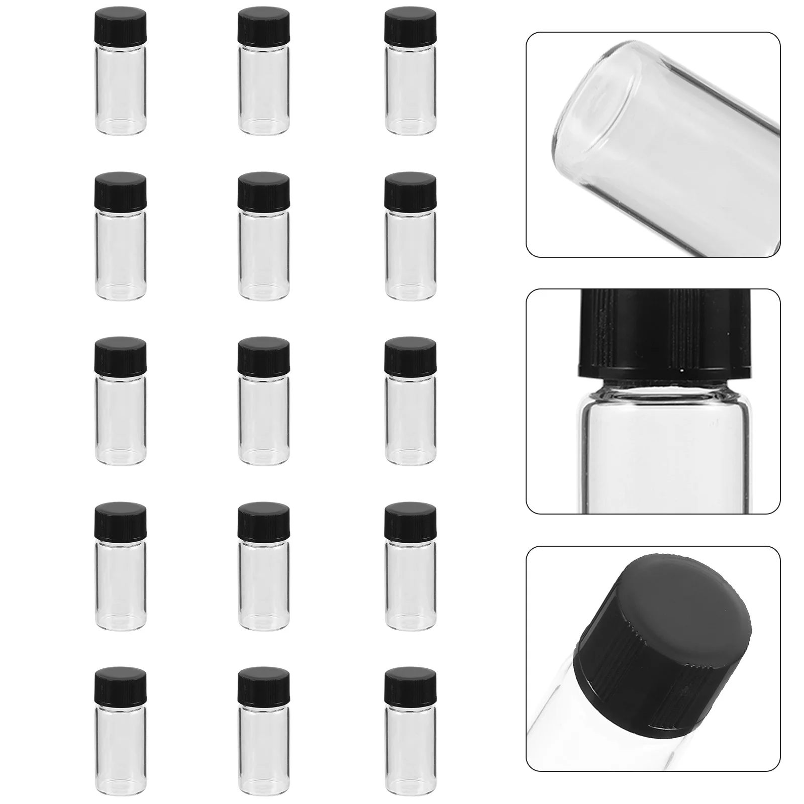 

100Pcs Clear Transparent Sample Vial Bottles Glass Screw Caps Flat Base Safe High Pressure Resistant for Oils and Reagents