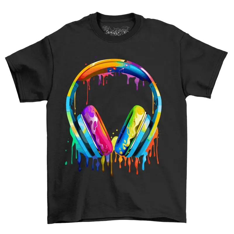 Headphones 2 Paint Drip Design t shirt Colorful and Groovy Funny Uni