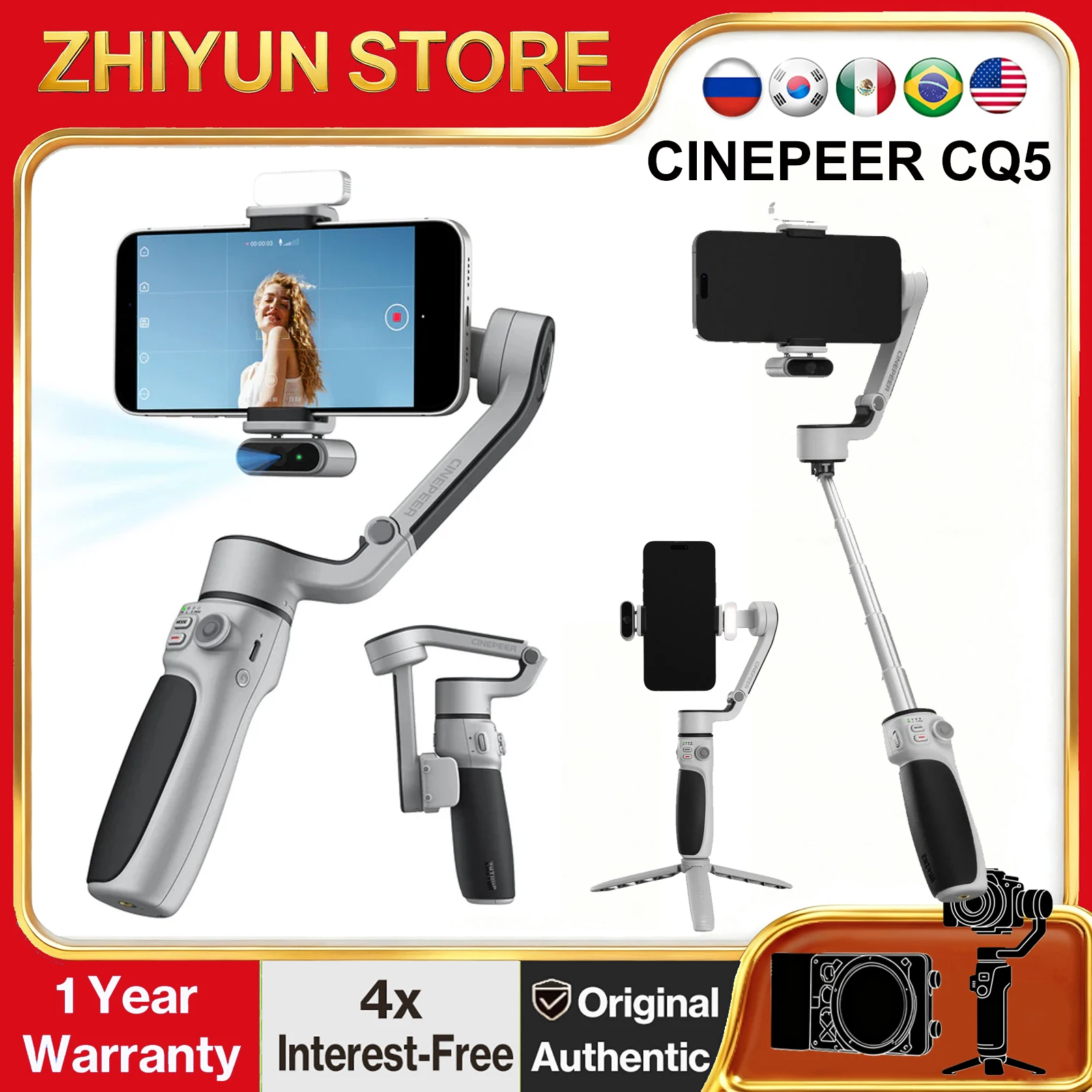 

ZHIYUN CINEPEER CQ5 3-Axis SmartPhone Gimbal Stabilizer with AI Tracking Magnetic Fill Light Voice Control for iPhone Android